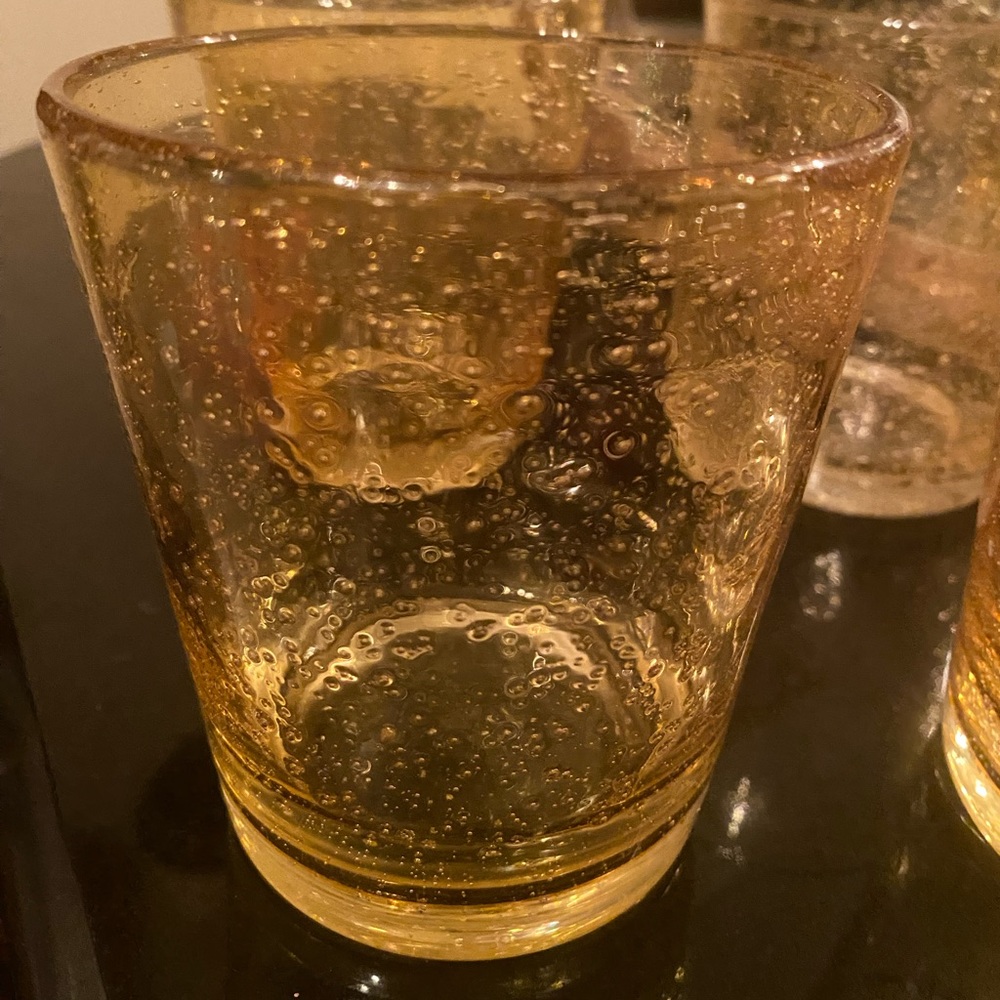 Amber bubble glass rocks tumblers (4)